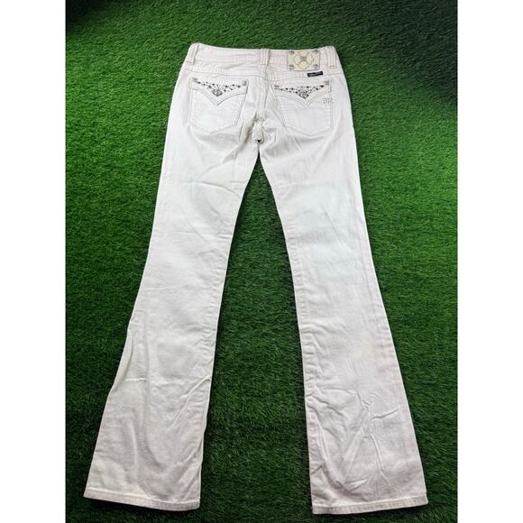 Miss Me Womens White Bootcut Jeans Sz 29 Mid Rise Rhinestone Embellished Pockets - Picture 2 of 11